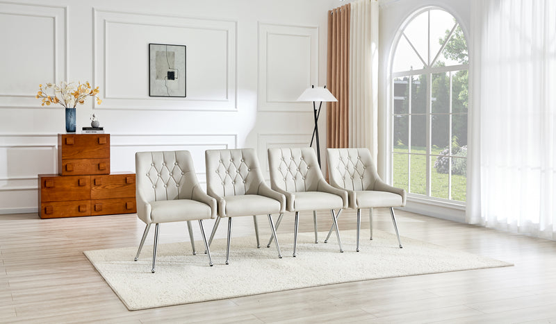Leather Upholstered Modern Dining Chair with Diamond Tufted Button Back - Dining Room Negotiation Room Cafe Office Accent Chair (Light Gray, Set of 2)