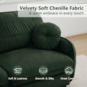 Oversize Chenille L-Shaped Sofa,Deep Seat Sofa Couch with Movable Ottoman,Exquisite round pillows and quilted back cushions,Recessed Base Frame Legs,Easy Assembly,Fits Living Room,Green