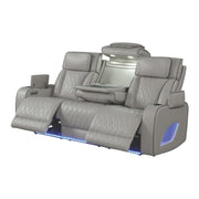 Fortuner Power Reclining 3Pc Living Room Set in Gray Faux Leather with LED Lights, Massage Function, Bluetooth Speakers and Wireless Charging