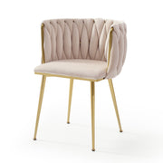 Modern Velvet Dining Chairs Set of 2, Upholstered Woven Dining Chair with Golden Metal Legs, Upholstered Dining Chairs for Dining Room, Kitchen, Vanity, Living Room