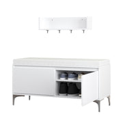 Wall Mounted Entryway Shelf With Hooks And Storage Bench Set - Off White