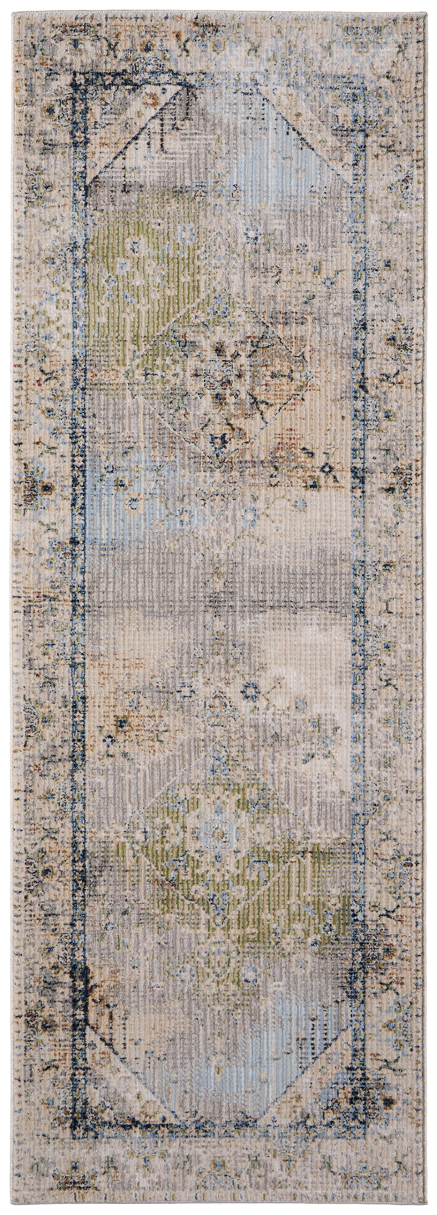 Melrose Transitional Distressed, Ivory/Green/Blue