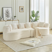 Modern Bone-Free Cloud Sectional Sofa, 111.5-Inch Oversized Four-Seater with Deep Seat Design in Beige Corduroy Fabric, 6 Pillows