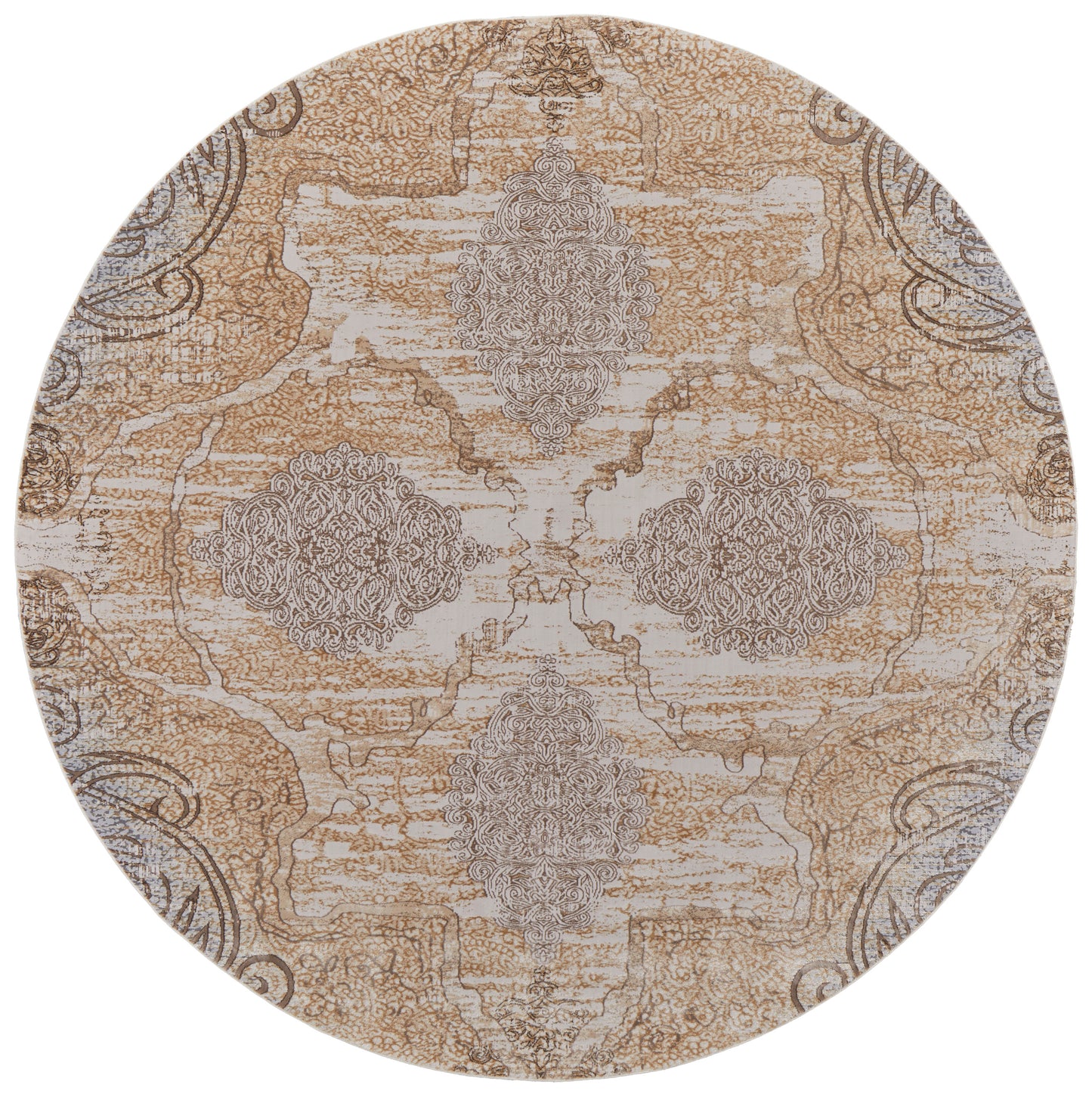 Celene Traditional Medallion, Silver/Tan/Gray