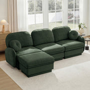 Oversize Chenille L-Shaped Sofa,Deep Seat Sofa Couch with Movable Ottoman,Exquisite round pillows and quilted back cushions,Recessed Base Frame Legs,Easy Assembly,Fits Living Room,Green