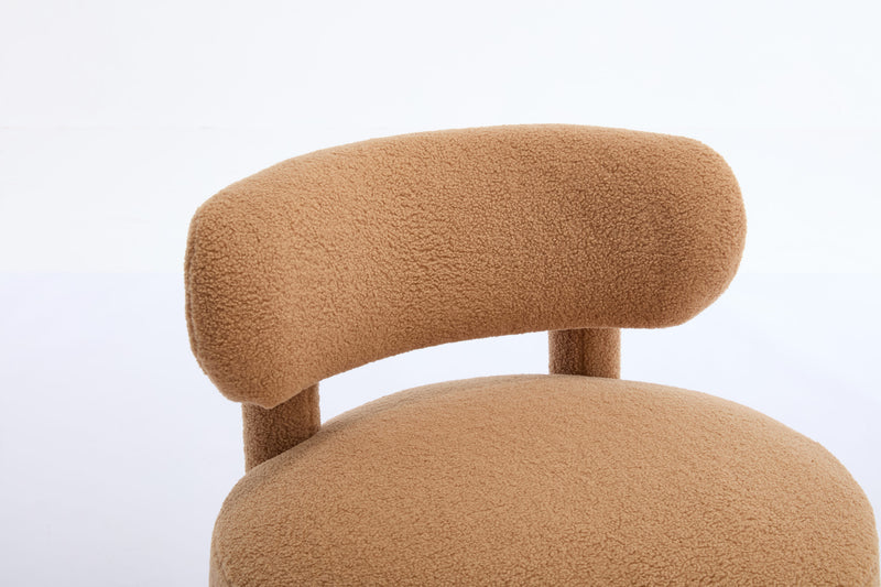 063-Teddy Fabric armless accent chair with curved backrest and solid wooden legs upholstered chair slipper side chair  for primary living space bedroom vanity room or reading room ,Khaki