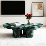 Modern Coffee Table Faux Travertine Textured for Livingroom/Office,Green + Black