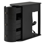 Modern End Table with Hidden Cup Holder Drawer, Charging Station & Pull-Out Side Table, Wooden Bedside Table with 2 Storage Drawers, Space Saving End Table for Bedroom & Living Room