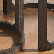 24 inch 2PCS Curved Traditional Round Circle Wooden Coffee Table Set,Mid Century Rustic Style Side Table,End Table for living Room,Office,Apartmen,Drak Brown