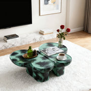 Modern Coffee Table Faux Travertine Textured for Livingroom/Office,Green + Black