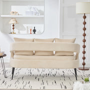Modern Upholstered Velvet Open Back Loveseat Settee with 3 Pillows, Beige, Metal Legs, 53.7'