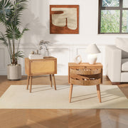 Rotating Hidden Compartment Nightstands, Mid Century Modern Concealment Furniture, Rattan Bed Side Table, Compartment End Table with Wood Legs, Bedside Tables for Bedroom, Living Room, Dorm, Natural