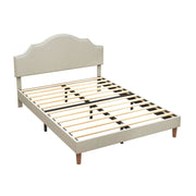 Queen Size Bed Frame Upholstered Platform Bed with Adjustable Headboard,Linen Fabric Padded,Modern Simple Style Platform Bed No Box Spring Needed, Easy Assembly, Beige