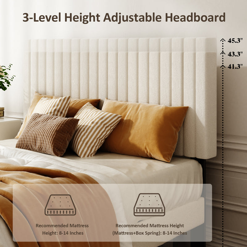 Full Size Bed frame, Velvet Upholstered Platform Bed with Height-Adjustable Headboard, Sturdy Frame and Alats, Quiet Design, No-Spring Mattress Compatible, Easy to Assemble
