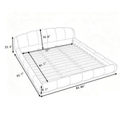 King Size Elegant Chenille Upholstered Platform Bed Frame, Thick Curved Headboard & Wrapped Footboard, Low Profile Floor Bed, No Box Spring Required, Easy Assembly, Beige
