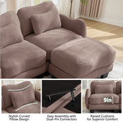 Chenille Supportive Three-Seater Sofa with Exquisite Waist Pillow,Ergonomic Curve Design, Easy to Assemble Modular Couch for Living Room Office, Rose Dust