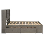 Queen Size Platform Bed with Storage Headboard and 8 Drawers, Gray