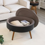 31.5-inch round coffee table with storage function, featuring an engraved tabletop, is an ideal beverage table for small spaces, serving as a modern-style accent side table suitable for living rooms,