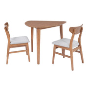 3-Piece Modern Table Set - Triangular Side Table & 2 Curved Wood Chairs, Minimalist Space-saving Light Brown Finishes for Living Room, Kitchen, Small Space, Easy to Assemble