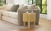 Round Fluted Side Table with Storage for Living Room, Rubber Solid Wood, Soft-close Door, Natural, 19.6'