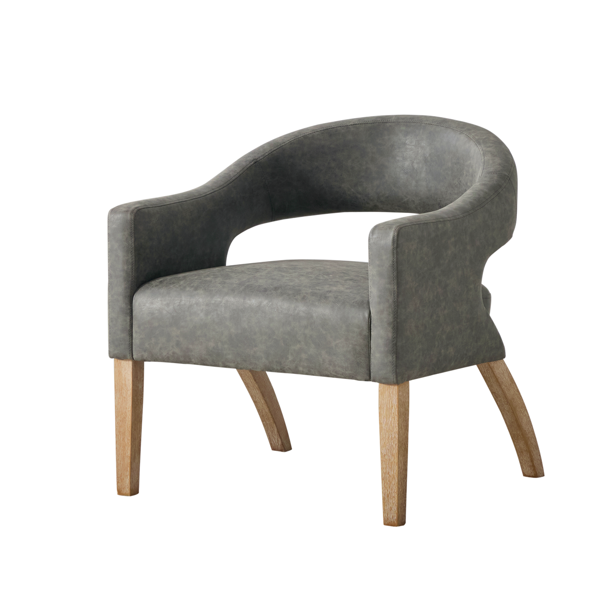 Modern Mid-Century PU Upholstered Open Back Armchair with Weathered Rubberwood Legs, Gray, for Living Room Bedroom Dining Room Cafes