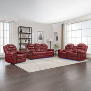 3 Pieces Recliner Sofa Sets Home Theater Seating Manual Recliner Chair With Center Console And LED Light Strip For Living Room