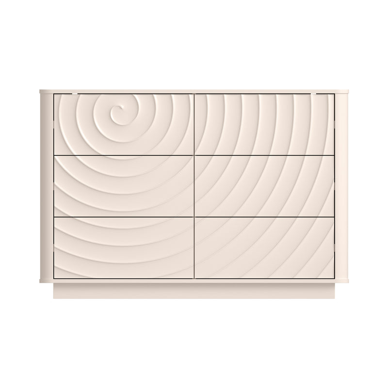 6 Drawer Dresser for Bedroom, 46.5' Wide Modern Large Chest of Drawers with Handle Free & Ripple Design,Wooden Clothes Storage Organizer for Closet, Nursery, Living Room, Apartment,warm Off-White