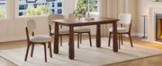 63' Solid Wood Dining Table Set with 6 Upholstered Chairs, Farmhouse Dinner Table Set of 7 Piece with Walnut Finish & Beige Chenille Seats, Heavy-Duty Support up to 1000 lbs, Easy Assembly
