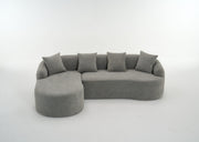 Boneless L-Shape Sectional Sofa with Curved Chaise,Grey Modular Chenille Compression Couch,30D High-Density Foam,Minimalist Modular Couches Sleeper for Living Room Bedroom Apartment Lounge.