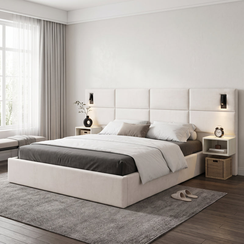 Soft, Comfortable, Luxurious Upholstered Smart Bed with Reading Light,King