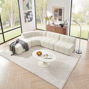 Modern Semi-Curved Modular Sectional Sofa, Vertical Stitched Chenille Soft Couch with Movable Adjustable Ottoman, Rounded Edge Wear-resistant All Season Comfort Floor Sofa for Indoor Use-Beige