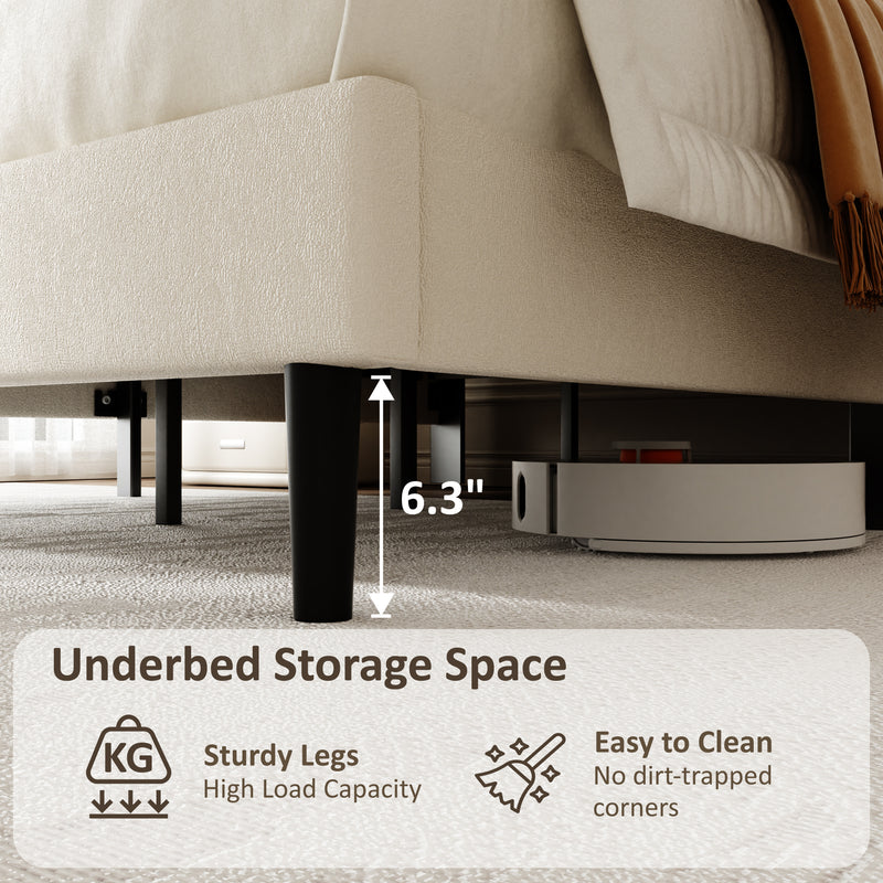 Full Size Bed frame, Velvet Upholstered Platform Bed with Height-Adjustable Headboard, Sturdy Frame and Alats, Quiet Design, No-Spring Mattress Compatible, Easy to Assemble