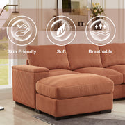 122 Inch U-Shaped Cloud Modular Sectional Sofa, Corduroy Sleeper Sofa for Living Room, Modern, Small Space, Easy Assembly, 4-Seat with 2 Ottomans, Orange