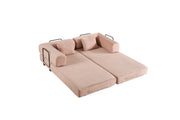 Convertible Sleeper Sofa Bed with Cylindrical Pillow, Corduroy Folding Mattress Couch with Fixed-Shape Frame, Floor Sofa Lounge Couch for Living Room Bedroom (Pink)