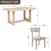 7-Piece Dining Table Set for 6, 57 Inch Light Oak Rectangular Table with 6 Ergonomic Linen Upholstered Chairs, Sturdy U-Shaped Base Modern Japandi Farmhouse Furniture for Dining Room & Apartment