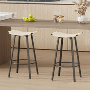 Counter Height Bar Stools Backless Handwoven Kitchen Dining Chairs With Round Footrest (Set of 2) Weaving Pub Stoo - Creamy White
