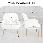 Velvet Accent Chair, Modern Upholstered Armchair with Metal Legs, Beige Velvet Fabric, Ergonomic Design for Living Room, Bedroom, Office, and Cafe