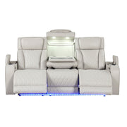 Fortuner Power Reclining 2Pc Living Room Set in Beige Faux Leather with LED Lights, Massage Function, Bluetooth Speakers and Wireless Charging