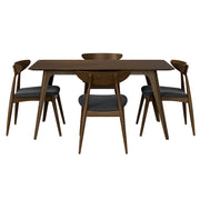 Mid-Century Modern 5-Piece Dining Set with Rubberwood Frame, Ergonomic Chairs in Walnut and Charcoal Finish