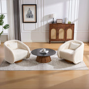 Swivel Accent Chair with Teddy Upholstery in White, 360-Degree Rotating Barrel Chair for Living Room, Bedroom, or Office, Made of Fabric and Solid Rubber Wood