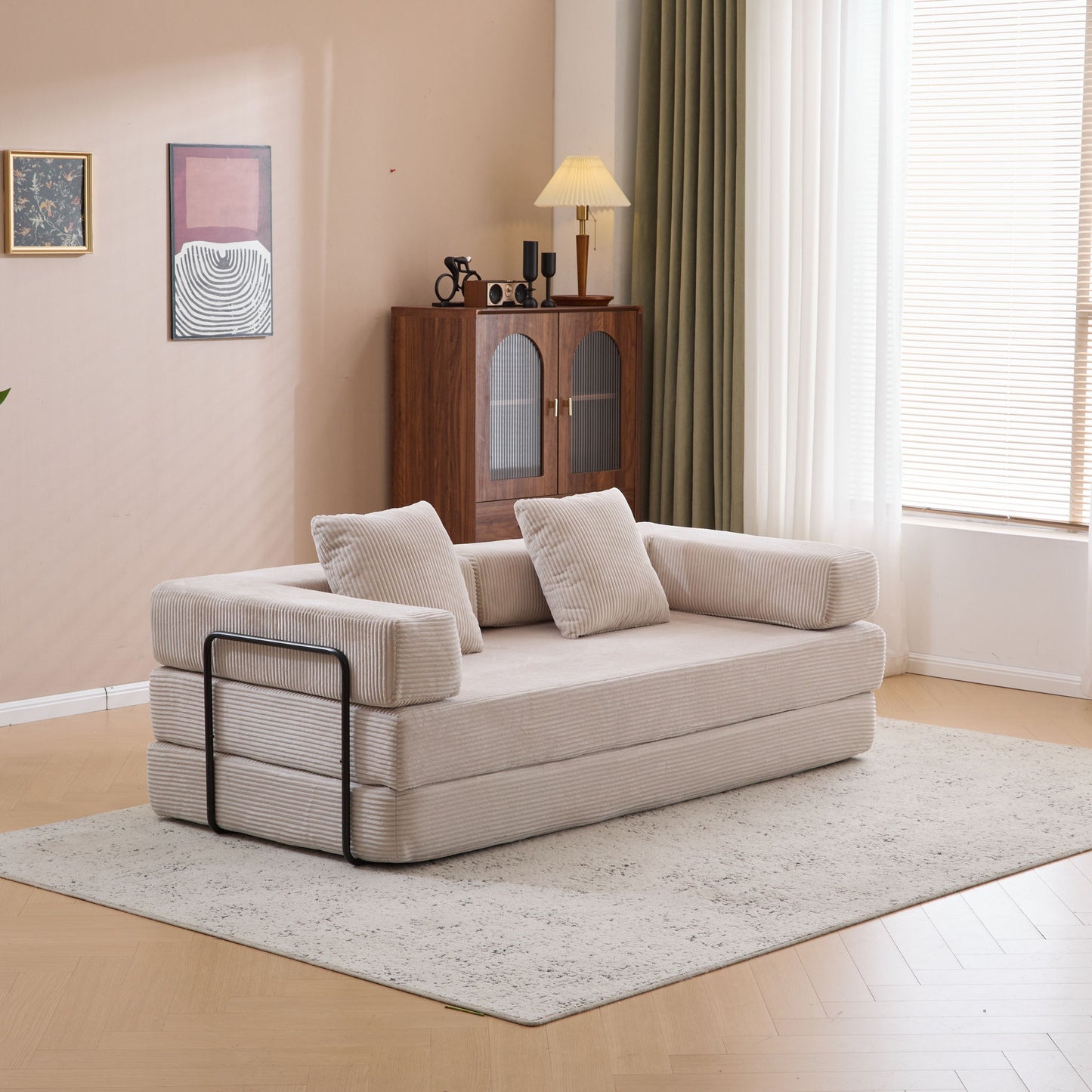 Floor Couch, Convertible Floor Sofa Bed With Pillow Back Support Armrest