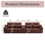 Power Recliner Sofa Set, 4-Seat Reclining Sectional Sofa with Adjustable Headrest &  Power Recline, Breathable Leather with Storage Console & USB Ports, Easy Assembly Living Room Furniture Sets