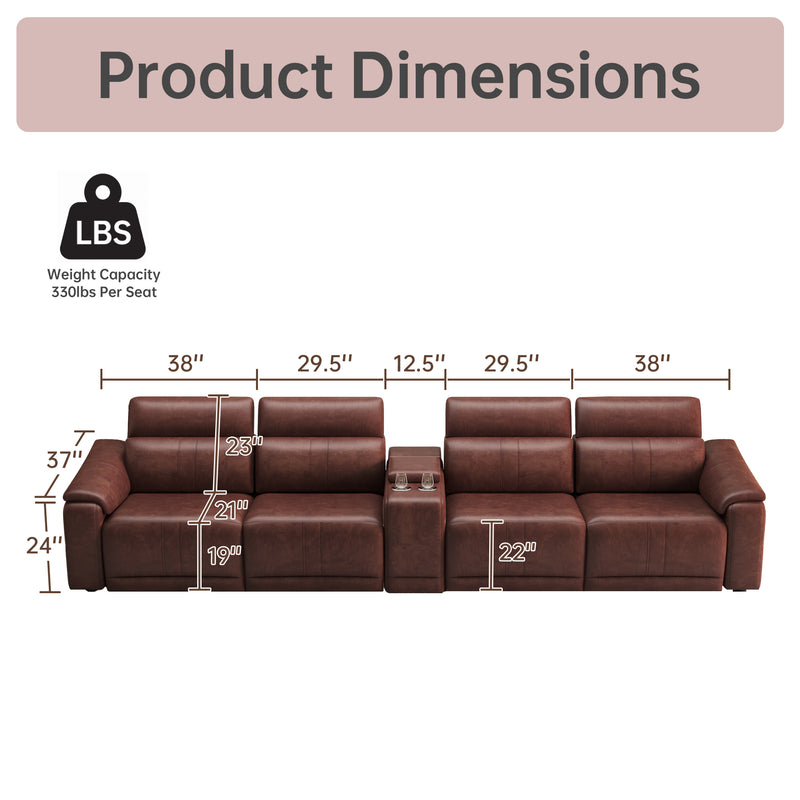 Power Recliner Sofa Set, 4-Seat Reclining Sectional Sofa with Adjustable Headrest &  Power Recline, Breathable Leather with Storage Console & USB Ports, Easy Assembly Living Room Furniture Sets