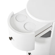 Modern End Table with Hidden Cup Holder Drawer, Charging Station & Pull-Out Side Table, Wooden Bedside Table with 2 Storage Drawers, Space Saving End Table for Bedroom & Living Room