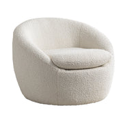 Winnie Modern Teddy Boucle Fabric Barrel Chair, 360° Swivel, White
