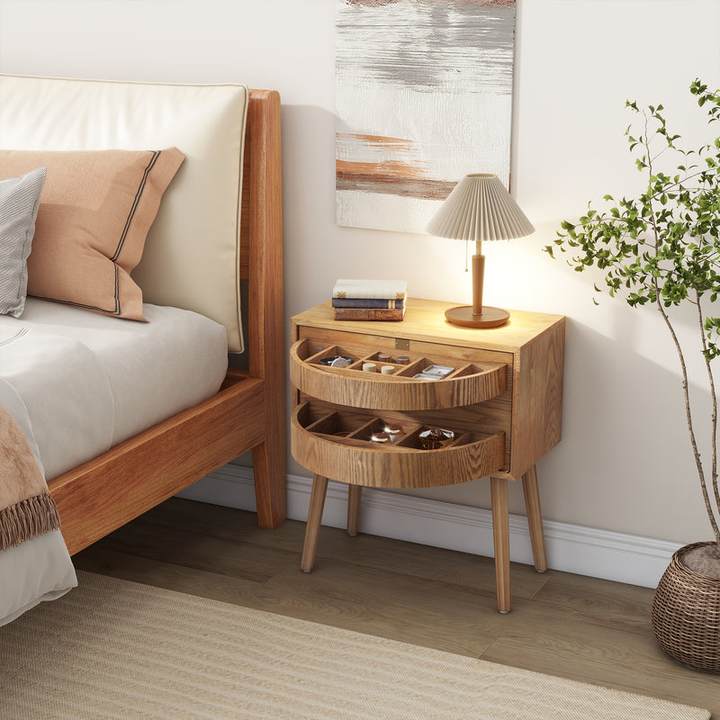 Rotating Hidden Compartment Nightstands, Mid Century Modern Concealment Furniture, Rattan Bed Side Table, Compartment End Table with Wood Legs, Bedside Tables for Bedroom, Living Room, Dorm, Natural