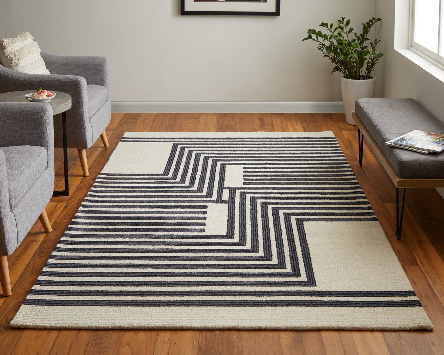 Maguire Transitional Abstract, Gray/Ivory/Black