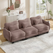 Chenille Supportive Three-Seater Sofa with Exquisite Waist Pillow,Ergonomic Curve Design, Easy to Assemble Modular Couch for Living Room Office, Rose Dust