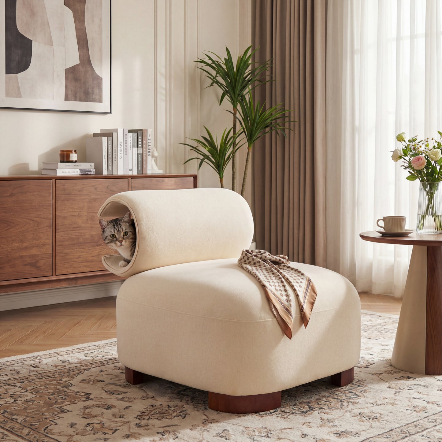 Modern Beige Polyester Accent Chair for Living Room - Pet-Friendly, 330 lbs Weight Capacity, Stylish & Durable Design
