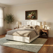 Queen Size Upholstered Bed Frame With Boucle Fabric And Thick Headboard, Off white